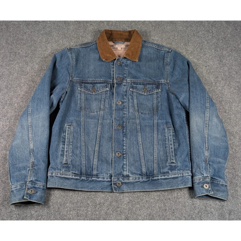 Wallace & Banes Denim Jean Jacket Mens Medium Blanket Lined‎ Corduroy Collar